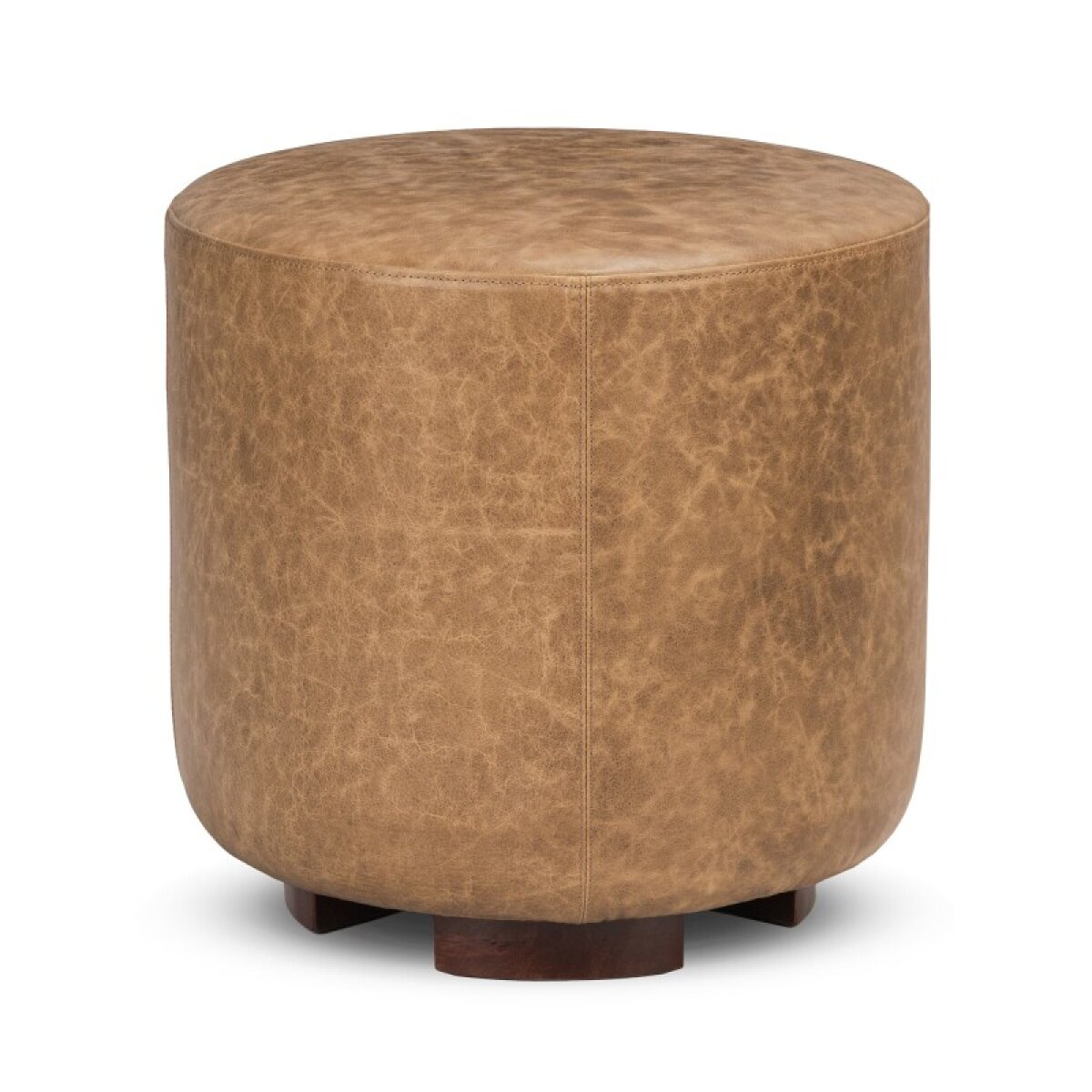 6ee3958d86afda9e96a7ca7a3571a864 Millo Leather Round Ottoman - Sedona Brown - Image 1