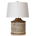 Natural & White Carved Wood Body Table Lamp With Painted Accents 100