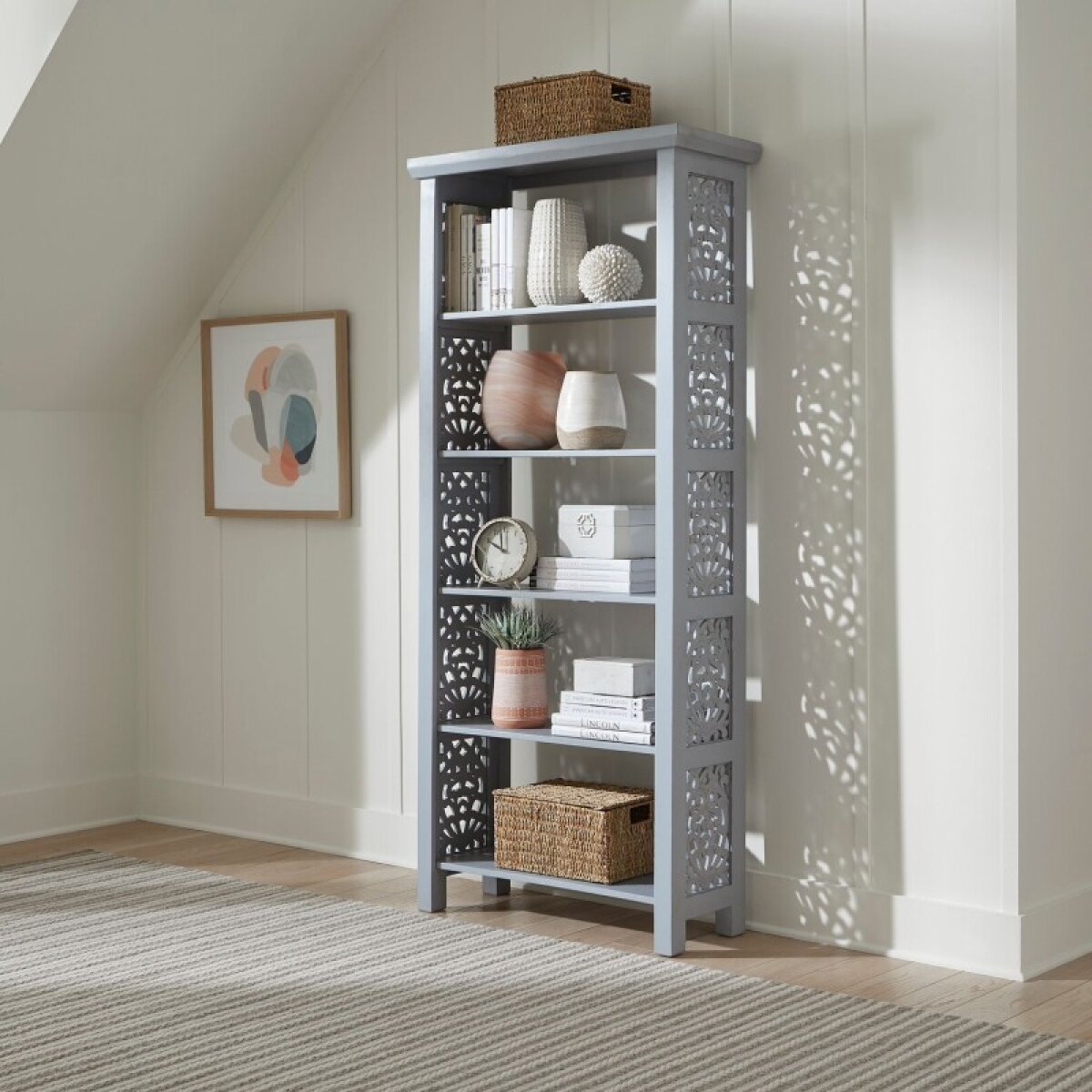 6f2943da09d2cf47c70e2a5d94d19f30 Trellis Lane Accent Bookcase- Grey - Image 1
