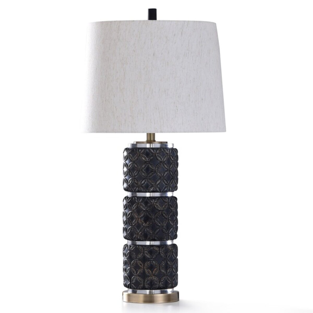 7118bde5bdc6719bfe48cd882ee6803c Malta Black Table Lamp Diamond Cut Design Stacked Body Table Lamp With Clear Acrylic Ac - Image 1