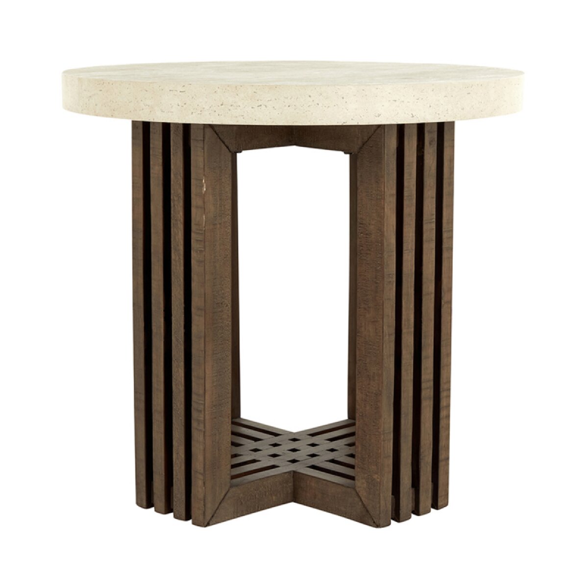 71b2cab0681db0e8f2fb23bddcedd945 Aspen Solid Wood Round End Table - Antique White/distressed Brown - Image 1