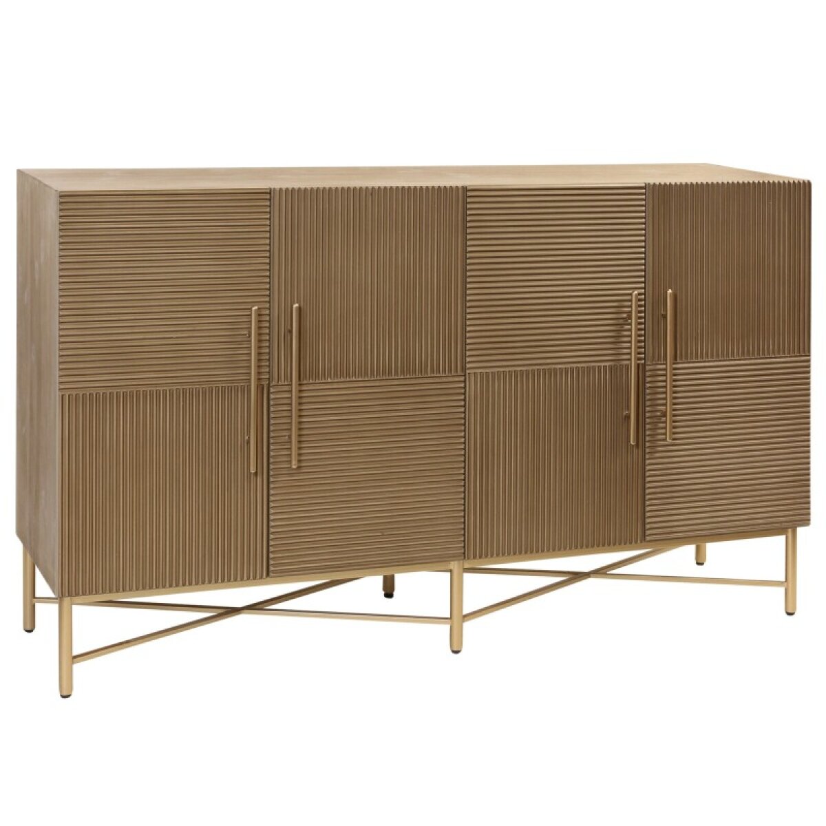 724c31d58517748303153672473c54fe Dark Natural Wooden & Metal Cabinet With 4 Doors & Corrugated Front - Image 1