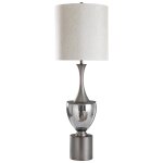 Ward Table Lamp | Smoke Finished Glass With Pewter Finish On Metal Base | Hardback Shade