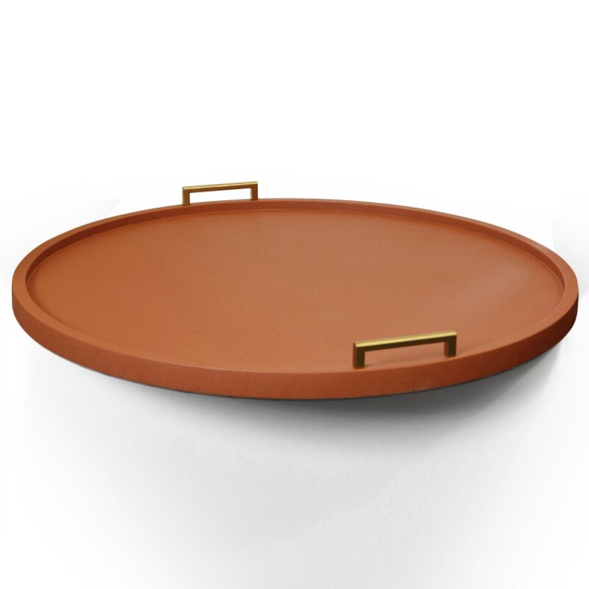 7475f165ac07f602551a42e1ebbe0501 Dann Foley Lifestyle Shagreen Tray Tangerine Faux Leather And Gold Metal Handles - Image 1
