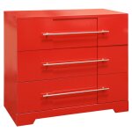 Dann Foley Lifestyle Red Three Drawer Wooden Dresser With Long Gold Metal Pulls