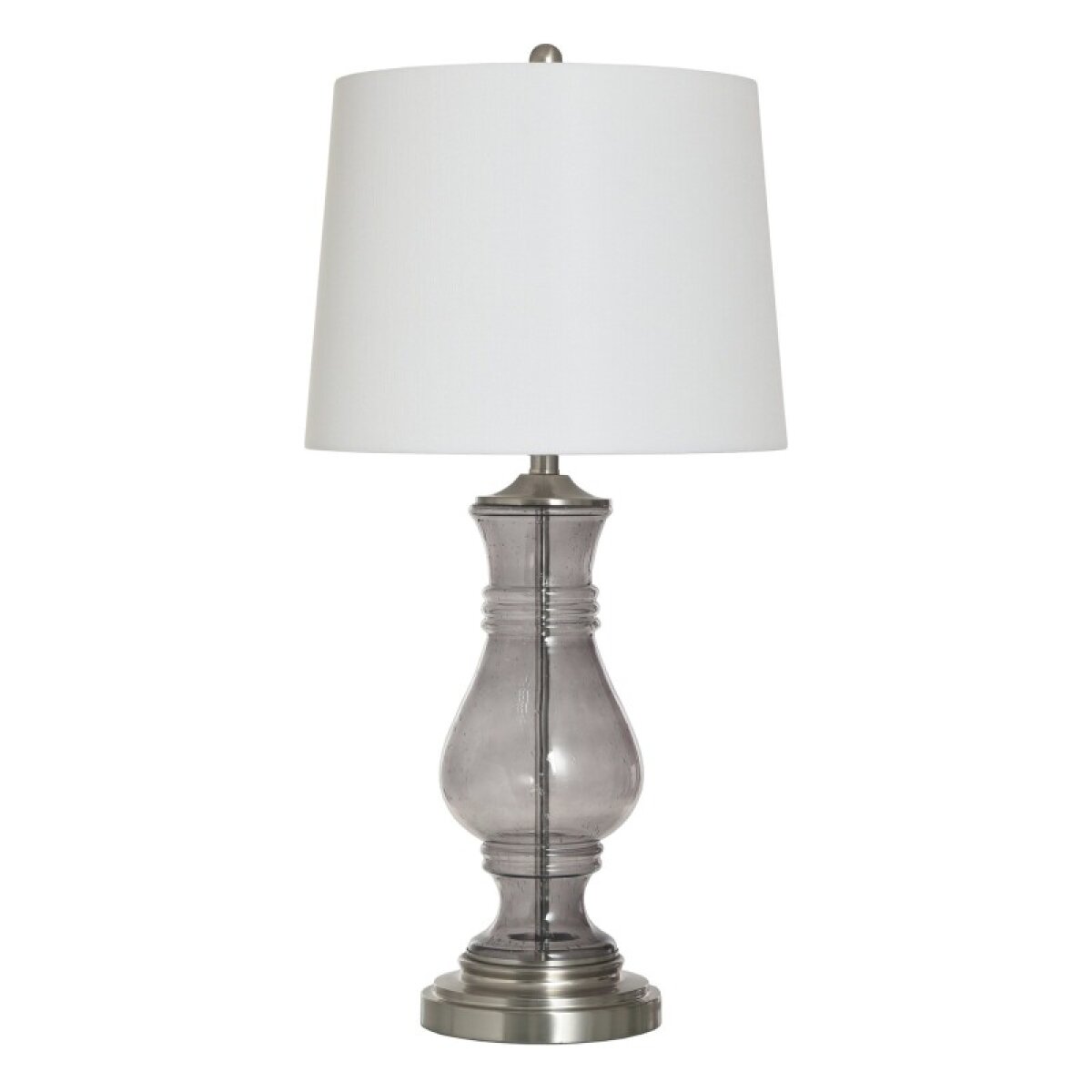 776247edf1eed1e8eb50e1f76739c7b0 Smoke Seeded Glass Dark Grey Table Lamp With Brushed Brass Base 150 Watts - Image 1