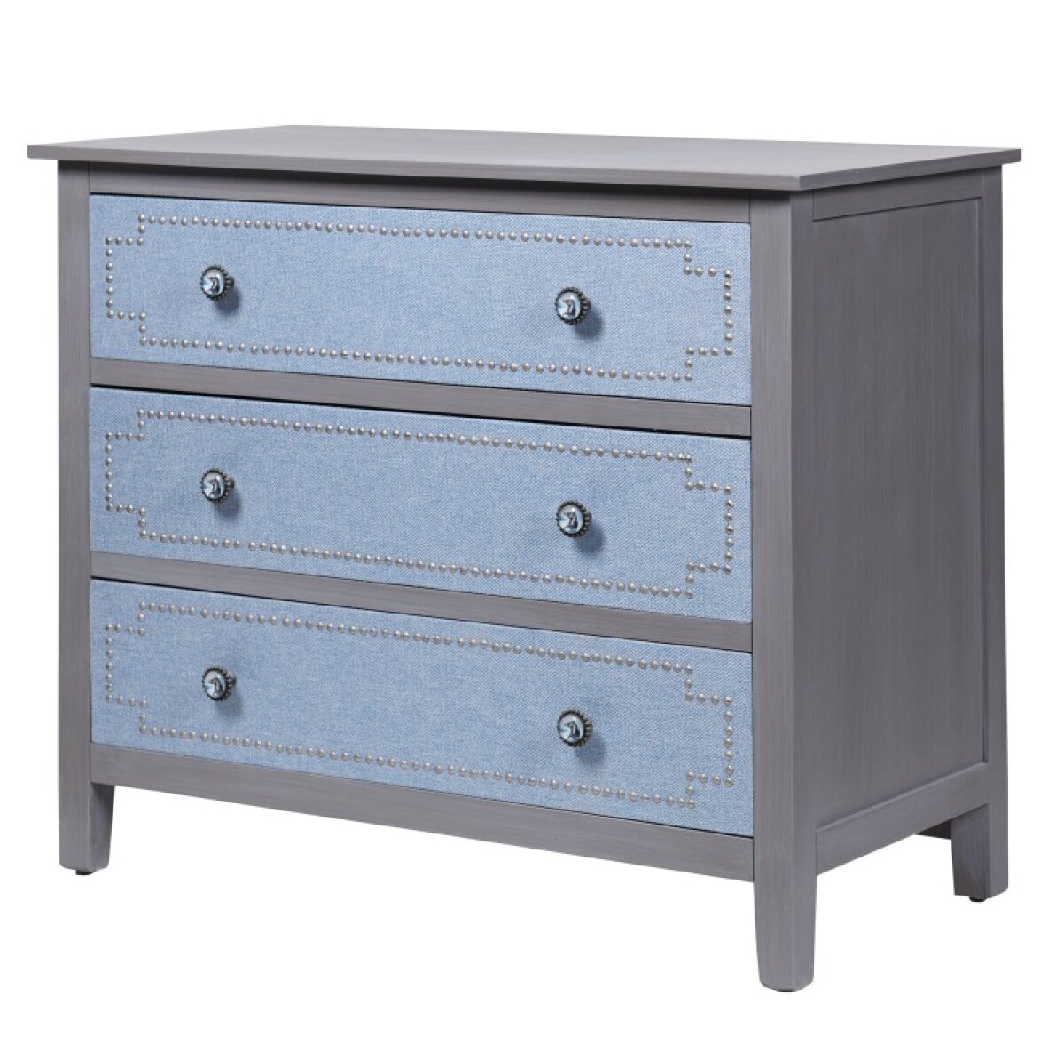 7b9c48b3f4c30bcc6a2ee37907b6d12c Dann Foley Lifestyle Gray And Light Blue 3 Drawer Dresser With Antique Knobs - Image 1