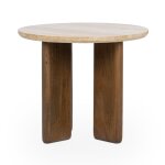 Idella Travertine Round End Table - Tan - Image 4