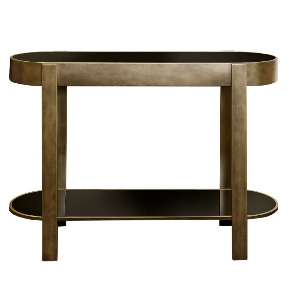 7dcfc7484538dca4d204266cb4758548 Oval Metal Console Table Black Glass - Image 1