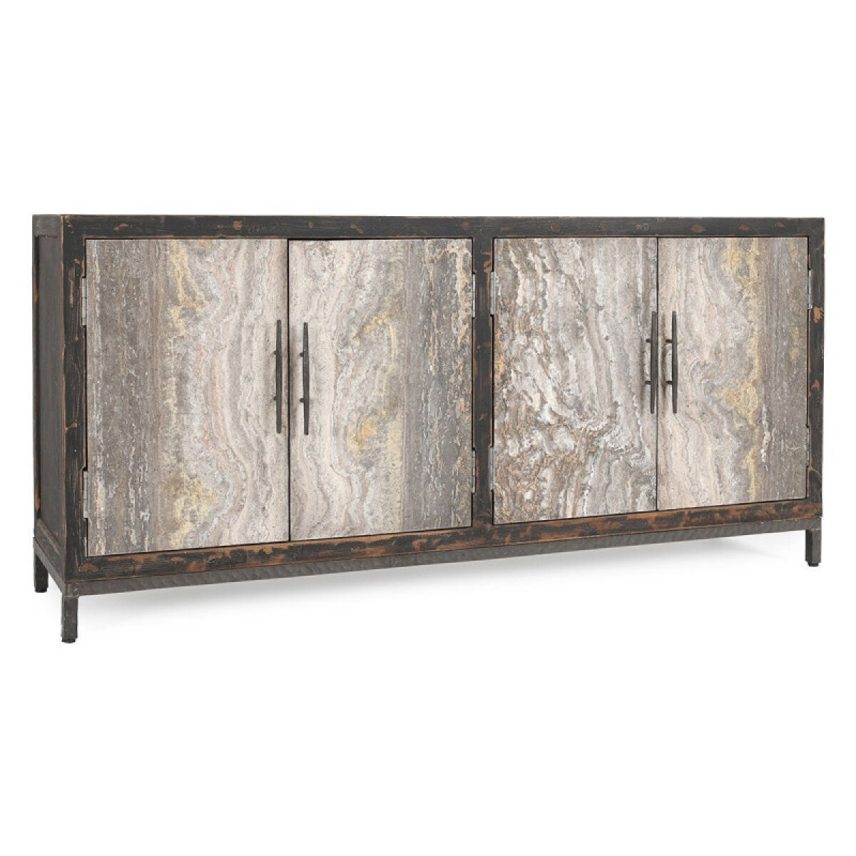 7ebbea27b9f0bbcbf04bee72f8878045 Lisbon Solid Wood 4dr Cabinet - Weathered Black-travertine - Image 1