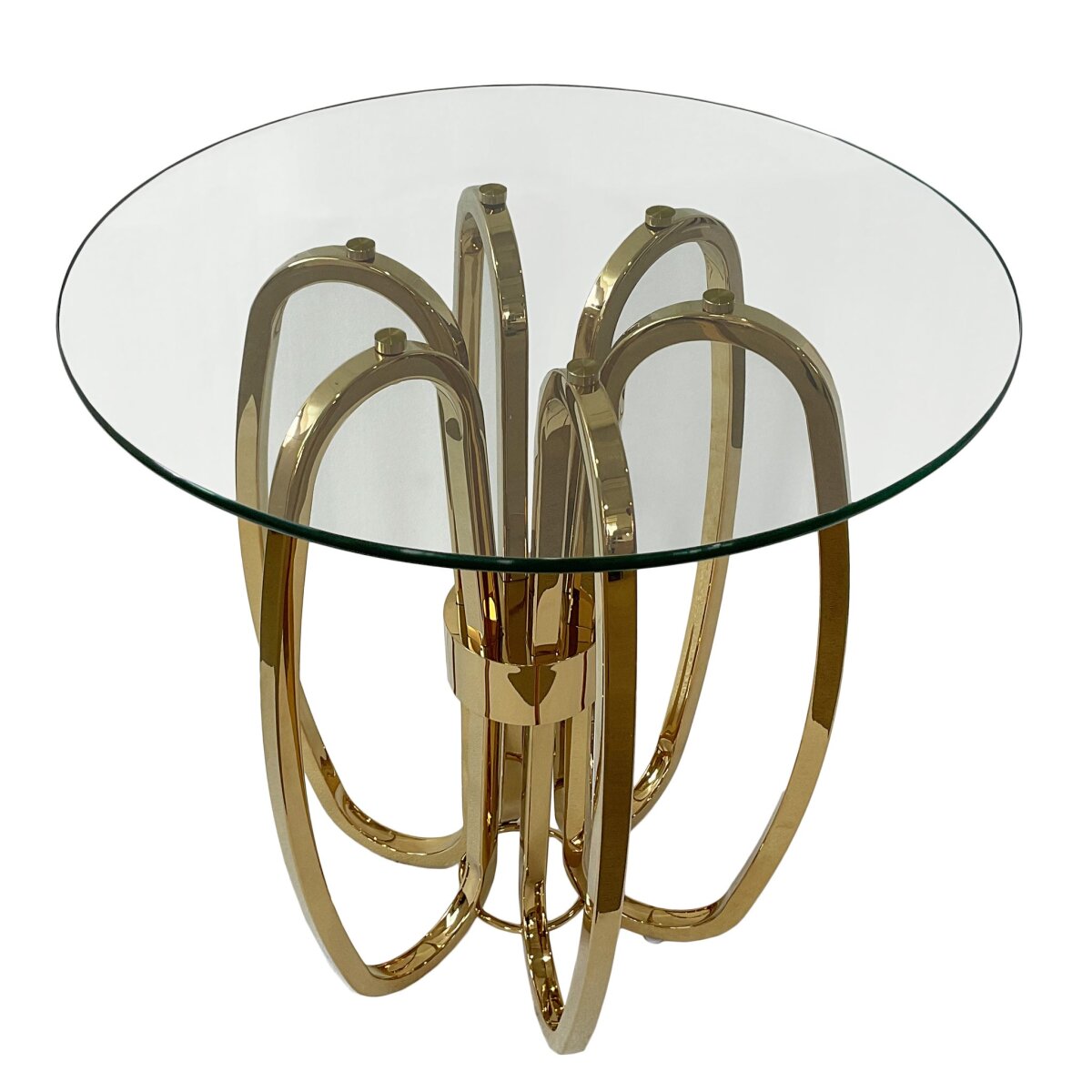 7f1b1950f3f11f245cf2b42bfa60b52c Joss End Table | Brass Finished Steel Base With Clear Glass Beveled Edge Top - Image 1