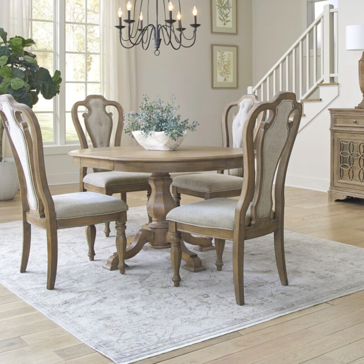 7f3fbd687b11dc8278b2ef5ac7c5ce27 Magnolia Manor 5 Piece Pedestal Table Set - Image 1