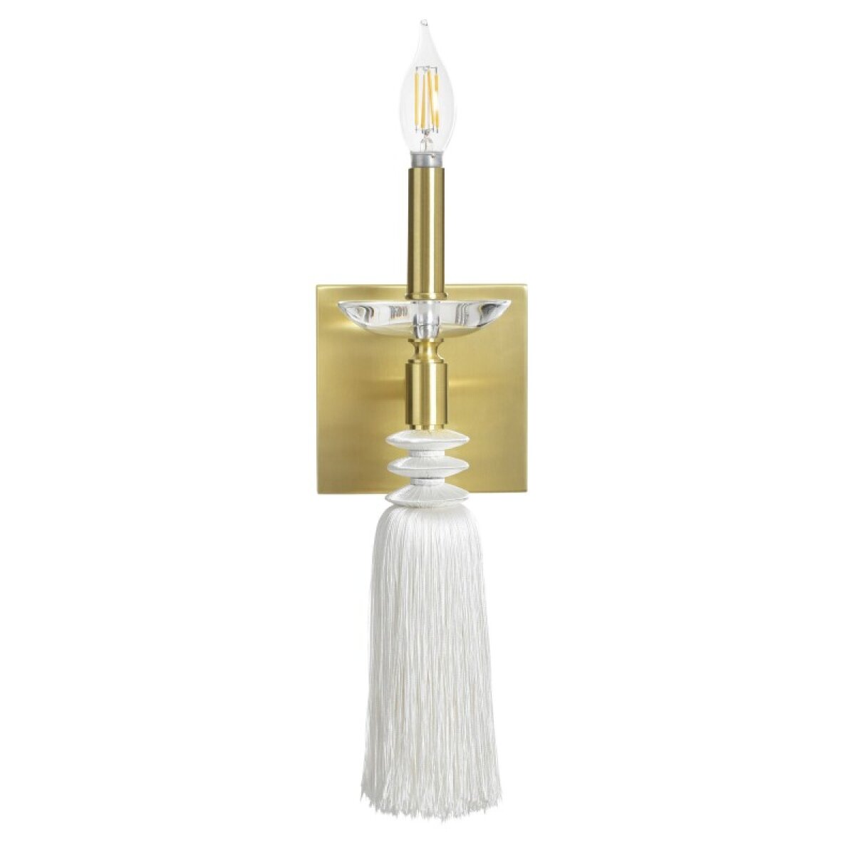 7f96bf4364827ceea33192079fa42e13 Polished Gold Steel & Crystal Glass Wall Mount Lamp With Fabric Tassel - Image 1