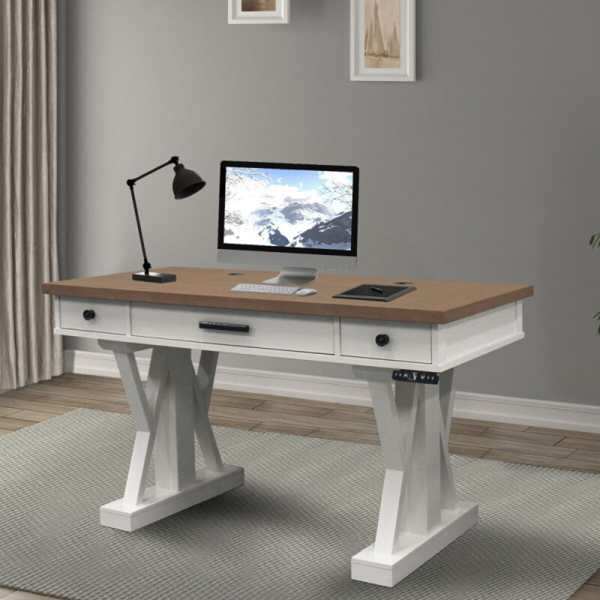 804225d972c04939cdde272168d64ec1 Americana Modern - Cotton 56 In. Power Lift Desk (from 23 In. To 48.5 In.) (ame#256t And Lift#200wht) - Image 1