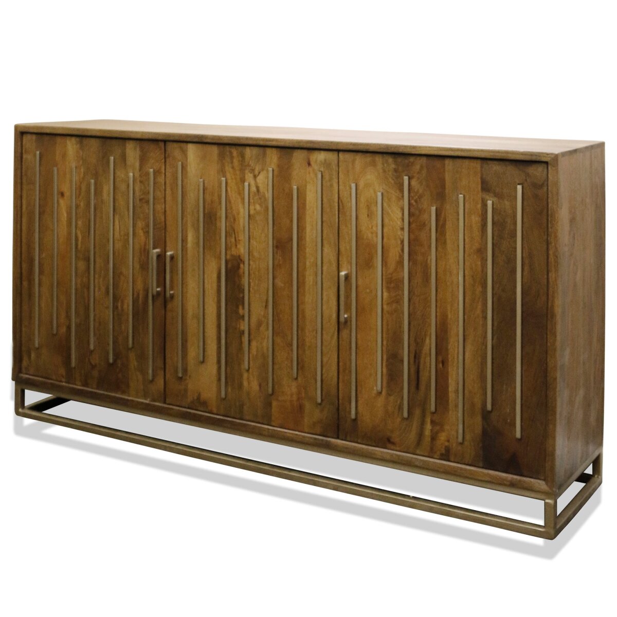 80b59c7c731e30acb33cc3380d70ea0b Thackary Sideboard | Walnut Finish On Mango Wood With Brushed Brass Metal Detail | 3 Door - Image 1