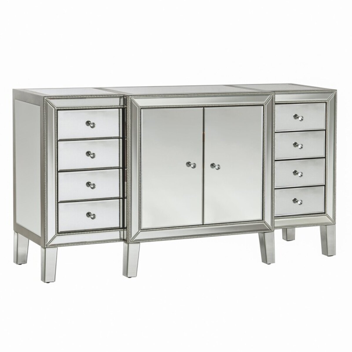 8196637e1939ba941d7e874b34138e34 Beveled Mirror Buffet 8 Drawer 2 Door With Clear Acrylic Hardware - Image 1