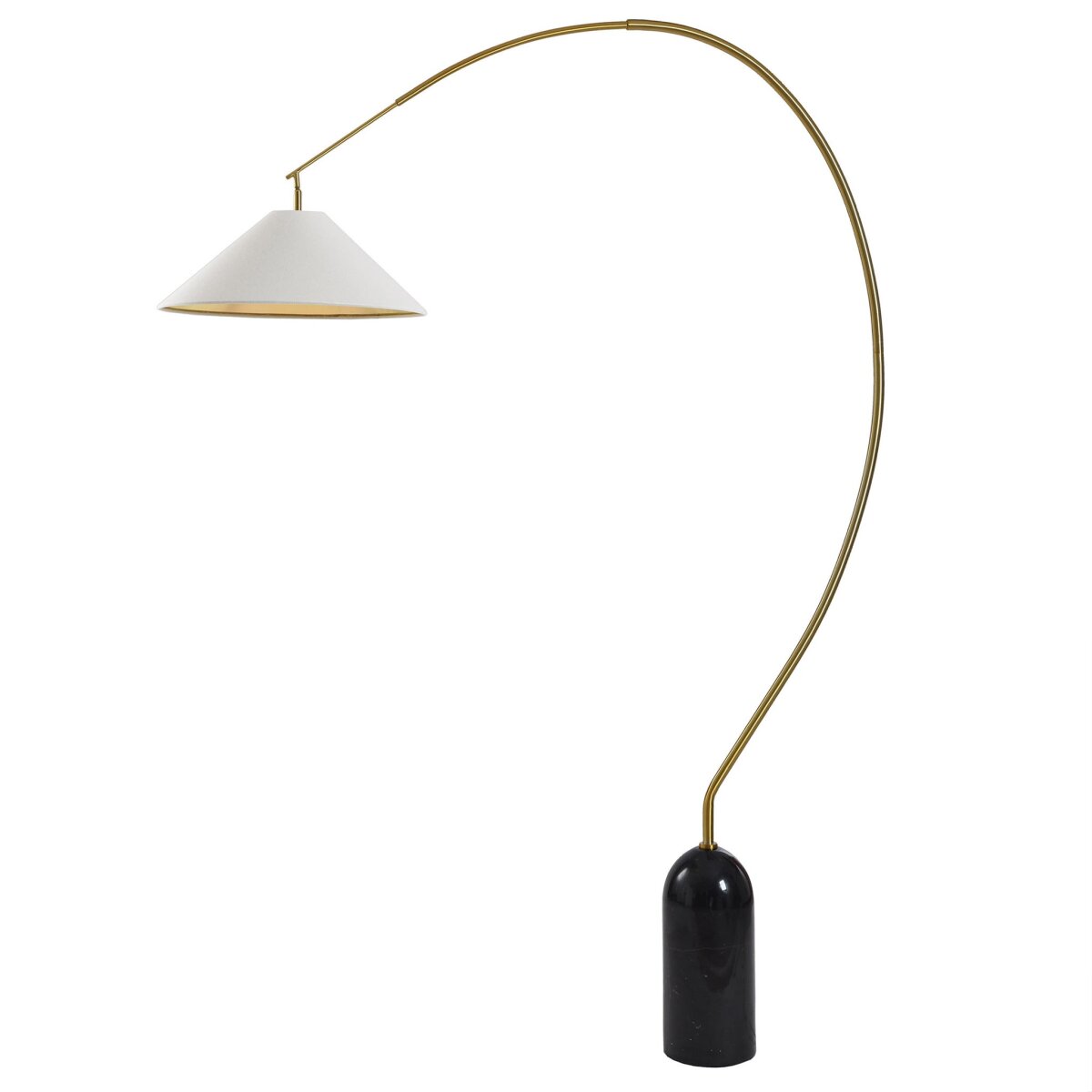 81d9a78e7b849470ee3cf7db13eb9de9 Shay Floor Lamp | Brass Finished Steel Arc | Black Marble Base | Hardback Empire Shade - Image 1