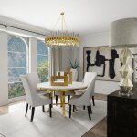 Fillmore Dining Table | Brushed Gold Finish On Metal With Veneer Marble Top - Image 2