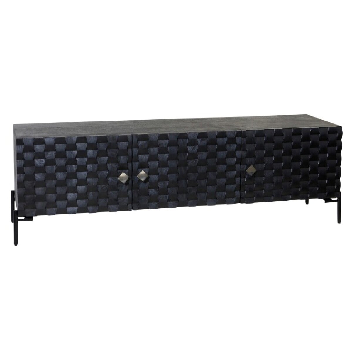 81fff52cae1271816bd2a6b9cd9d3908 Satin Black Three Door Tv Console In Solid Mango Wood - Image 1