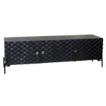 Satin Black Three Door Tv Console In Solid Mango Wood