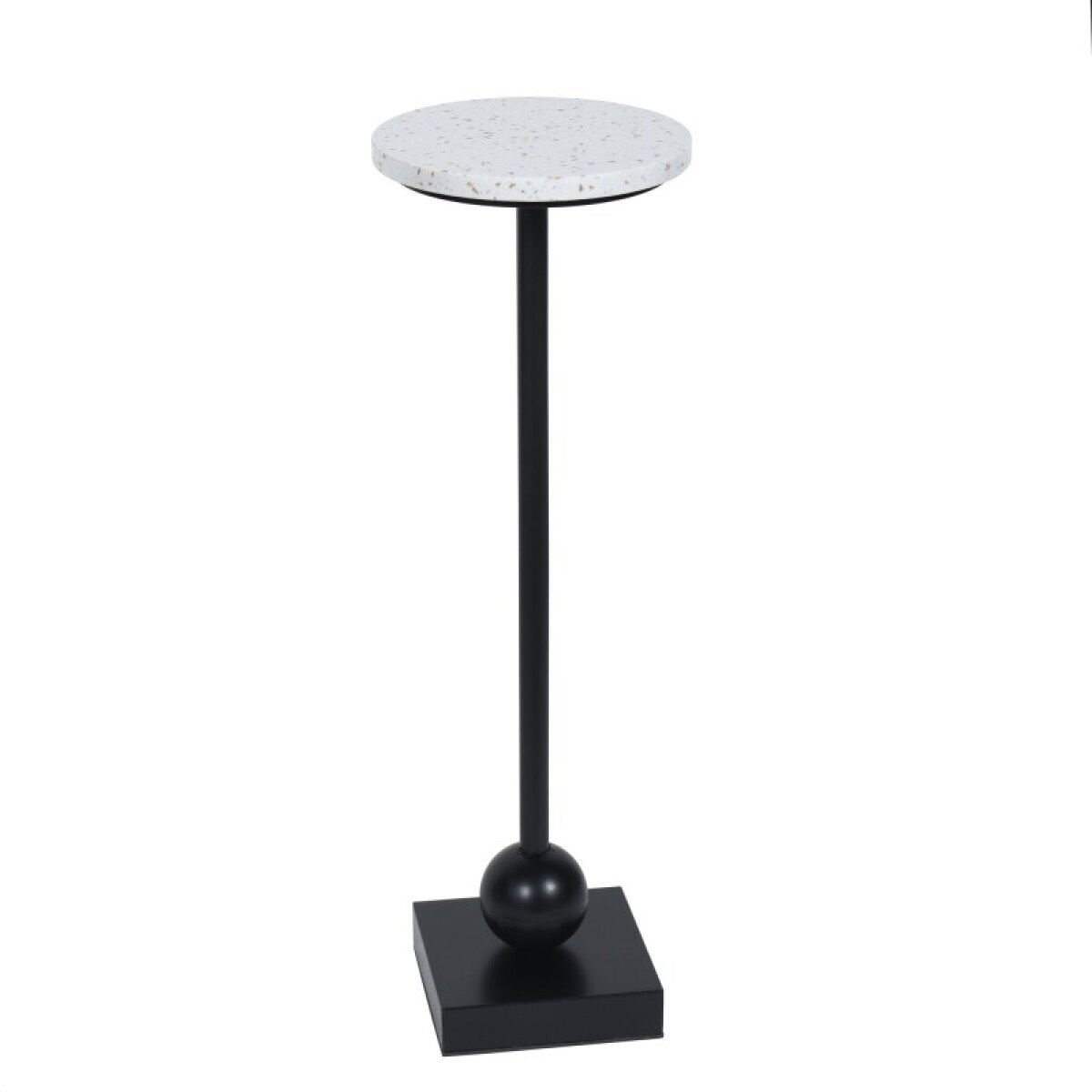 827c44fff683b6f47f3ce8cea151ed49 Ebony Pedestal Drinking Table With White And Gold Flaked Top And Accented Base - Image 1