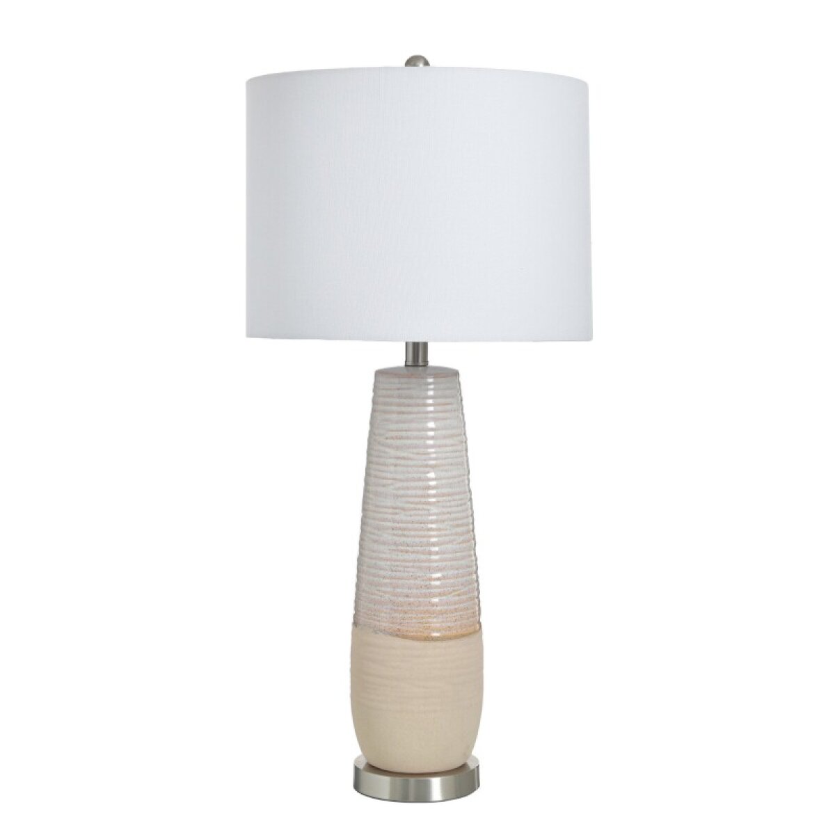 8289d355f914db26c4a4178e75b5822e Evian Ivory Slightly Tapered Two Tone Round Ceramic Lamp With Brushed - Image 1