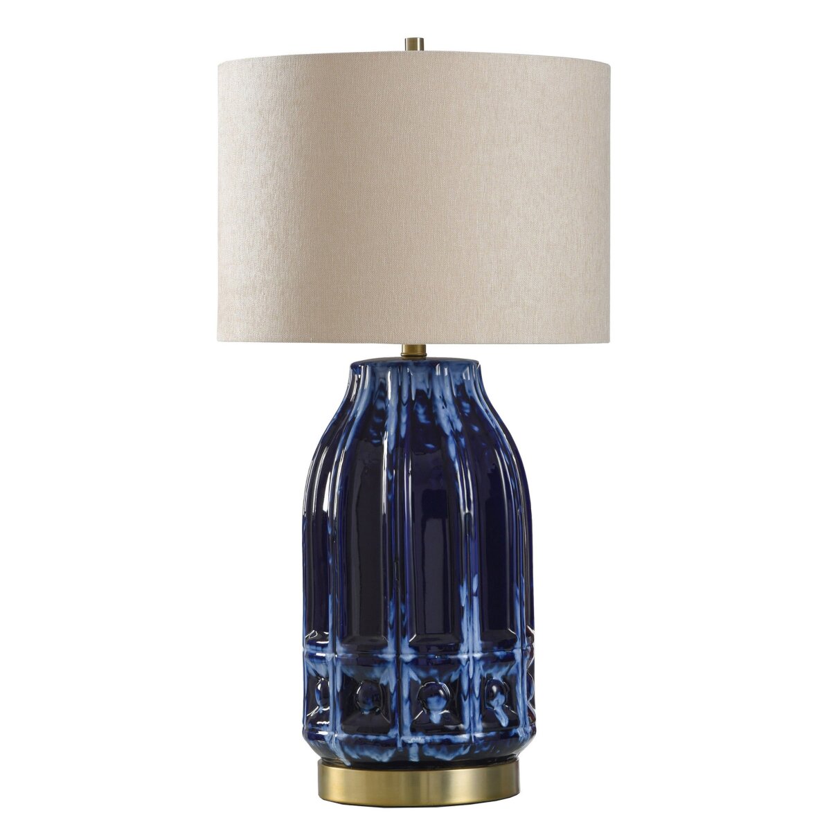 838e8a5e539e88af7fce8406520a1ebf Albany Table Lamp | Navy Reactive Glaze On Ceramic Body With Brass Finished Metal Base | Hardback Sh - Image 1