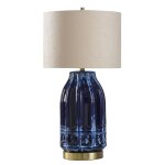 Albany Table Lamp | Navy Reactive Glaze On Ceramic Body With Brass Finished Metal Base | Hardback Sh
