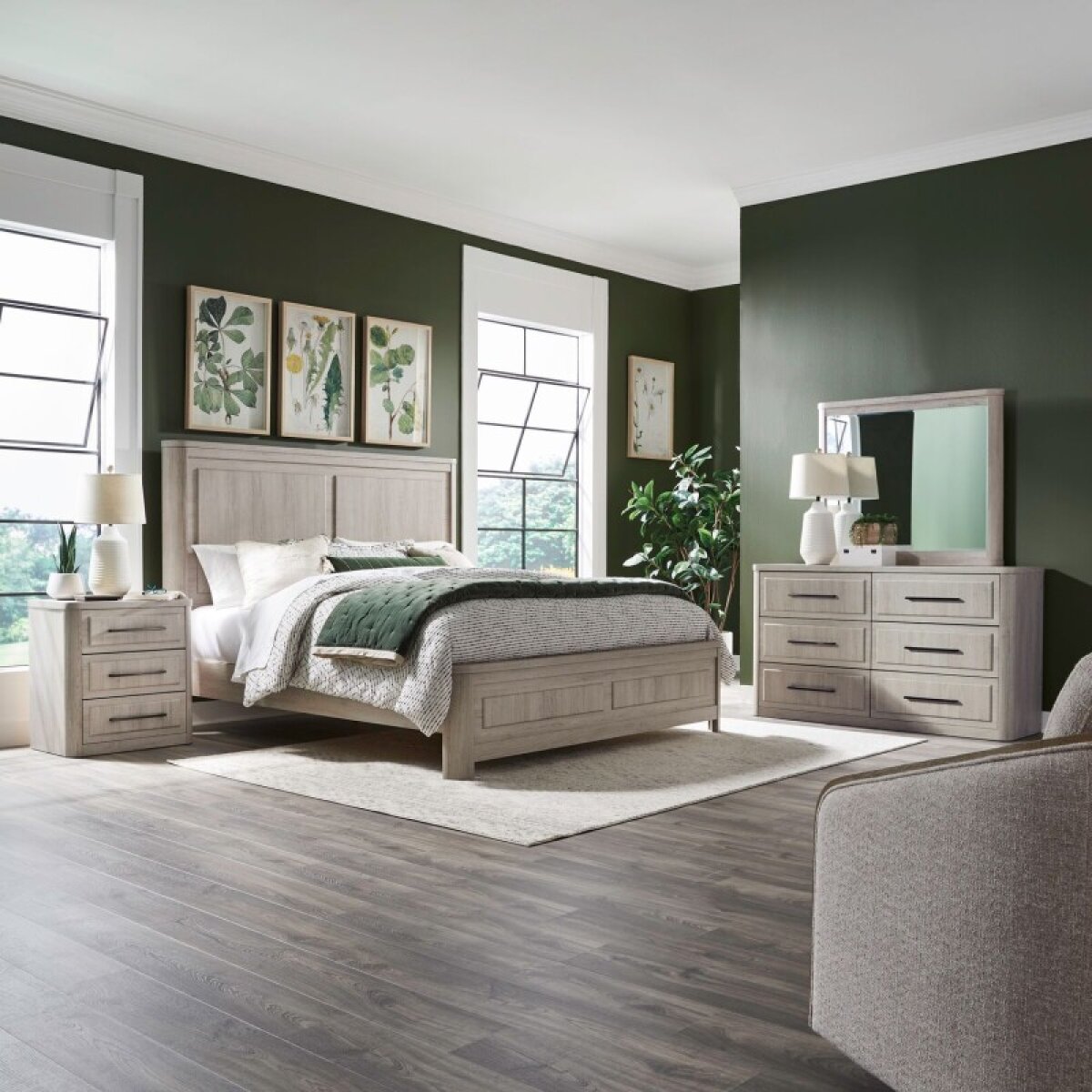 846848d574ef1fde4c4eaf4cb12f4996 Modern Play Queen Panel Bed, Dresser & Mirror, Night Stand - Image 1