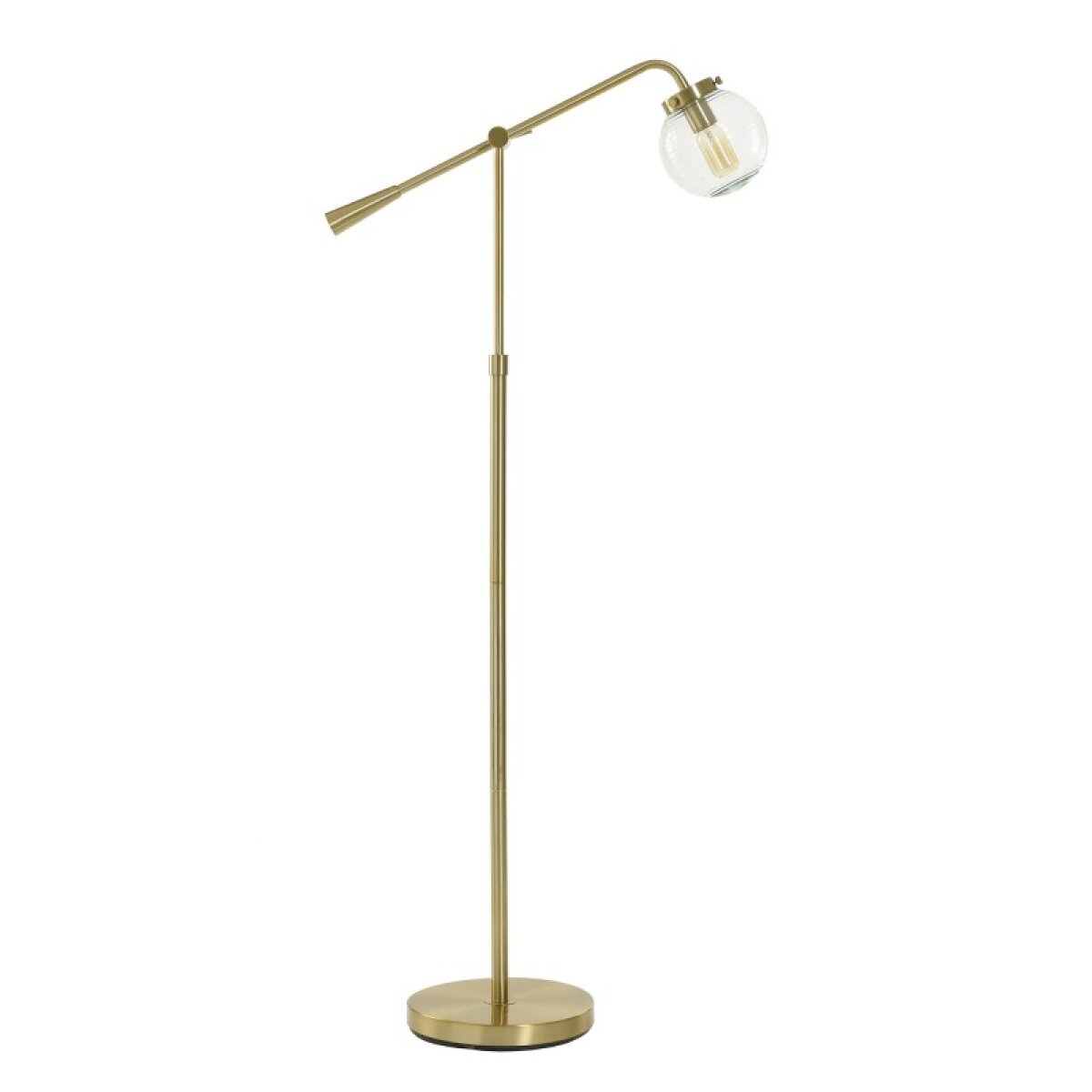 84a934522e5190a9f16c074ff6fb37d0 Antique Brass Contemporary Floor Lamp With A Ribbed Glass Globe Shade - Image 1