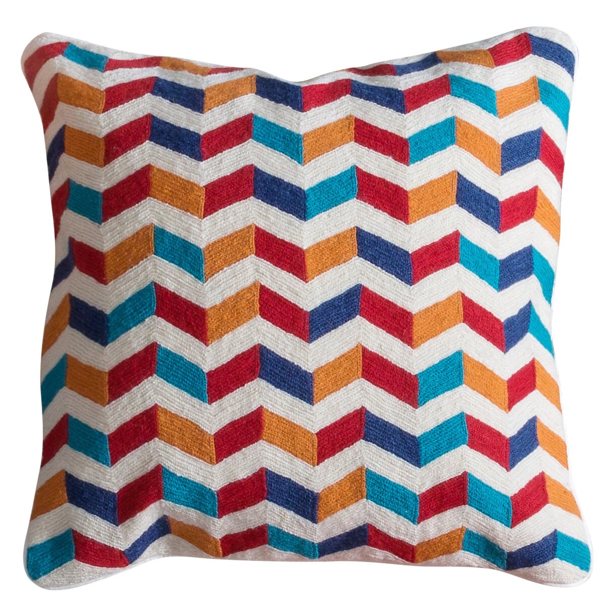 85851b1de025aaaeeb8e203a3df9cdbd Jenkins Pillow- Multi | Hand Embroidered Wool On Cotton | Down Feather Insert - Image 1