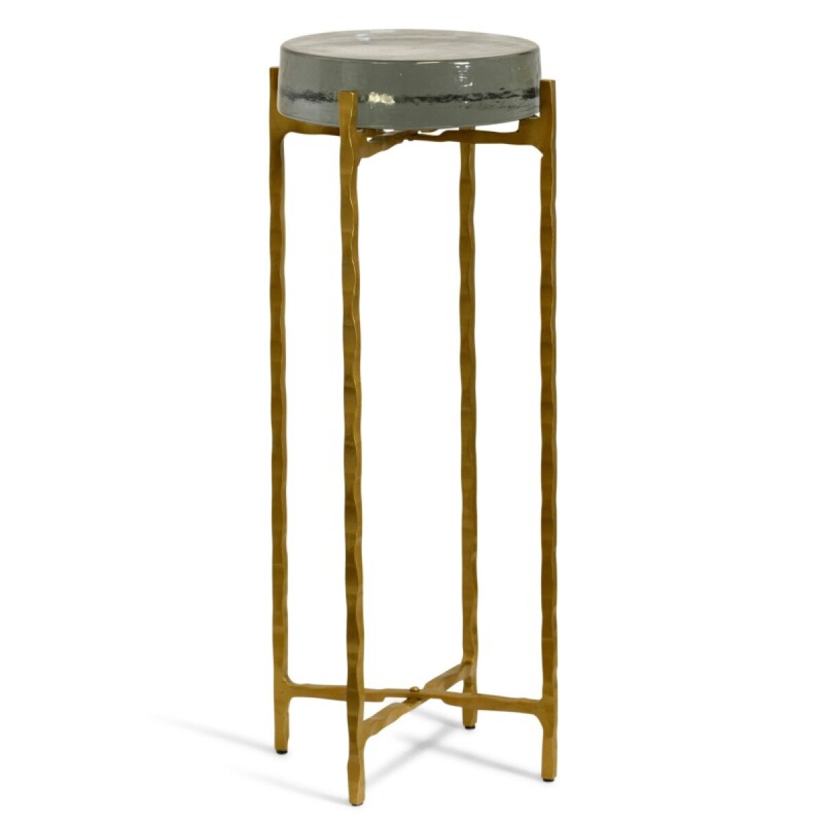 85b4475801e35e9651d4bfae4076f7e9 Clear Smoke Candy Like Glass Top Drink Table With Gold Metal Base - Image 1