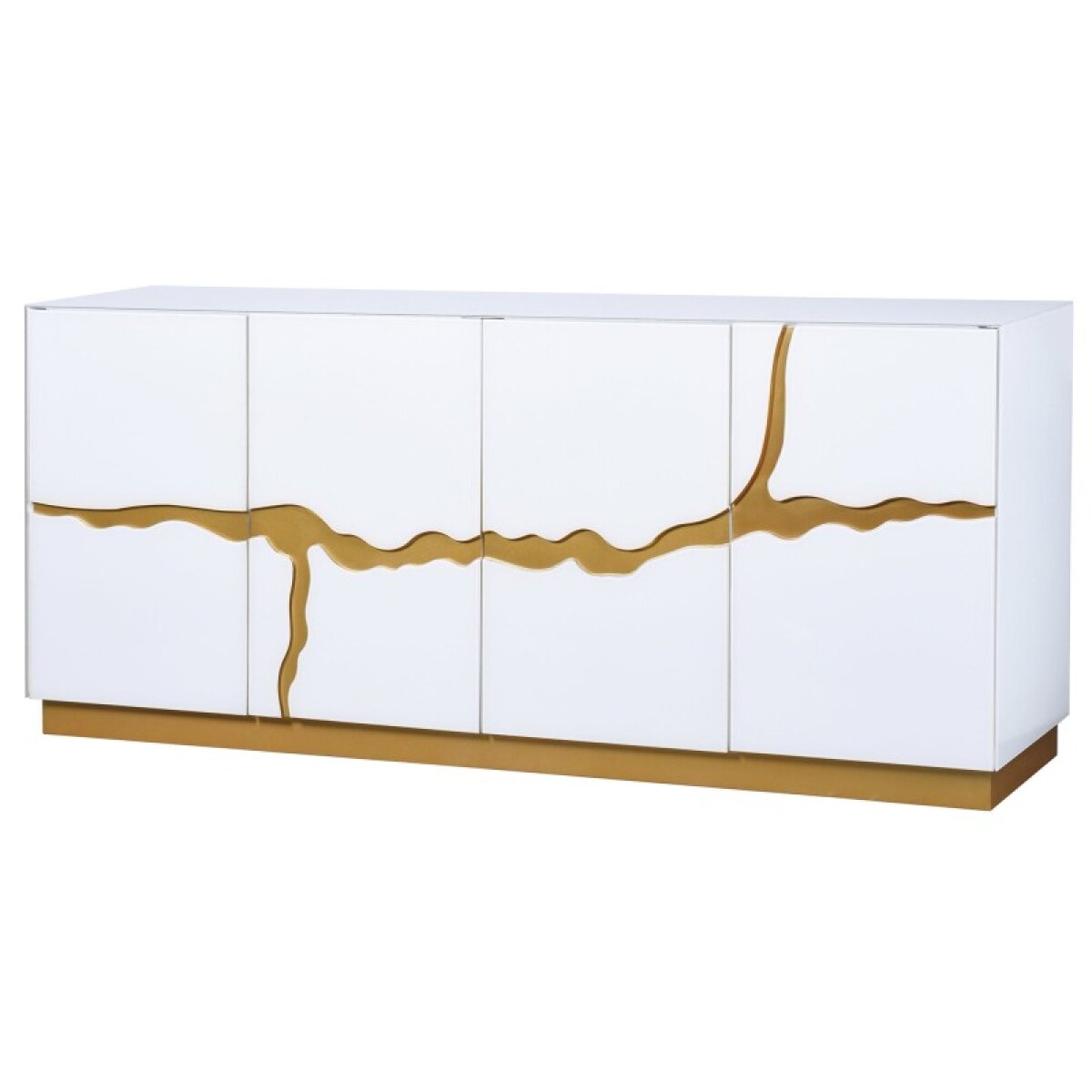 884c5649db9f56949db43ba670b95925 Lava Sideboard 4 Doors Covered In Pure White Beleveled Glass With Gold Accenting On Door Panels & - Image 1