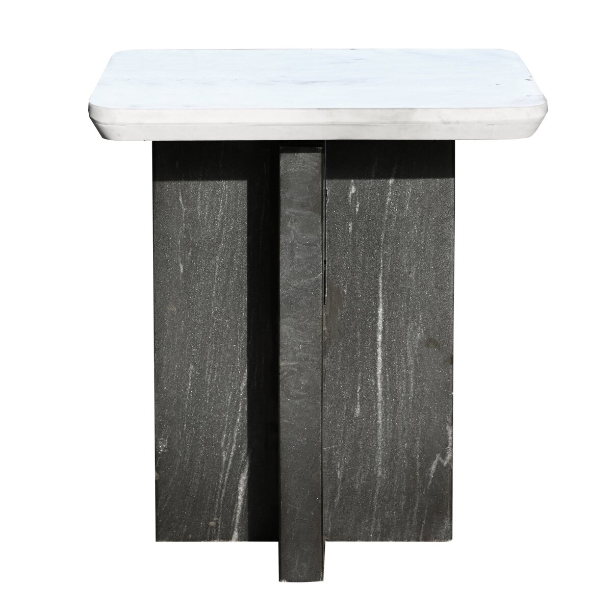 885fe2c53b9761f9c96248eca4eeac74 Perrin End Table- Black | White And Black Marble - Image 1