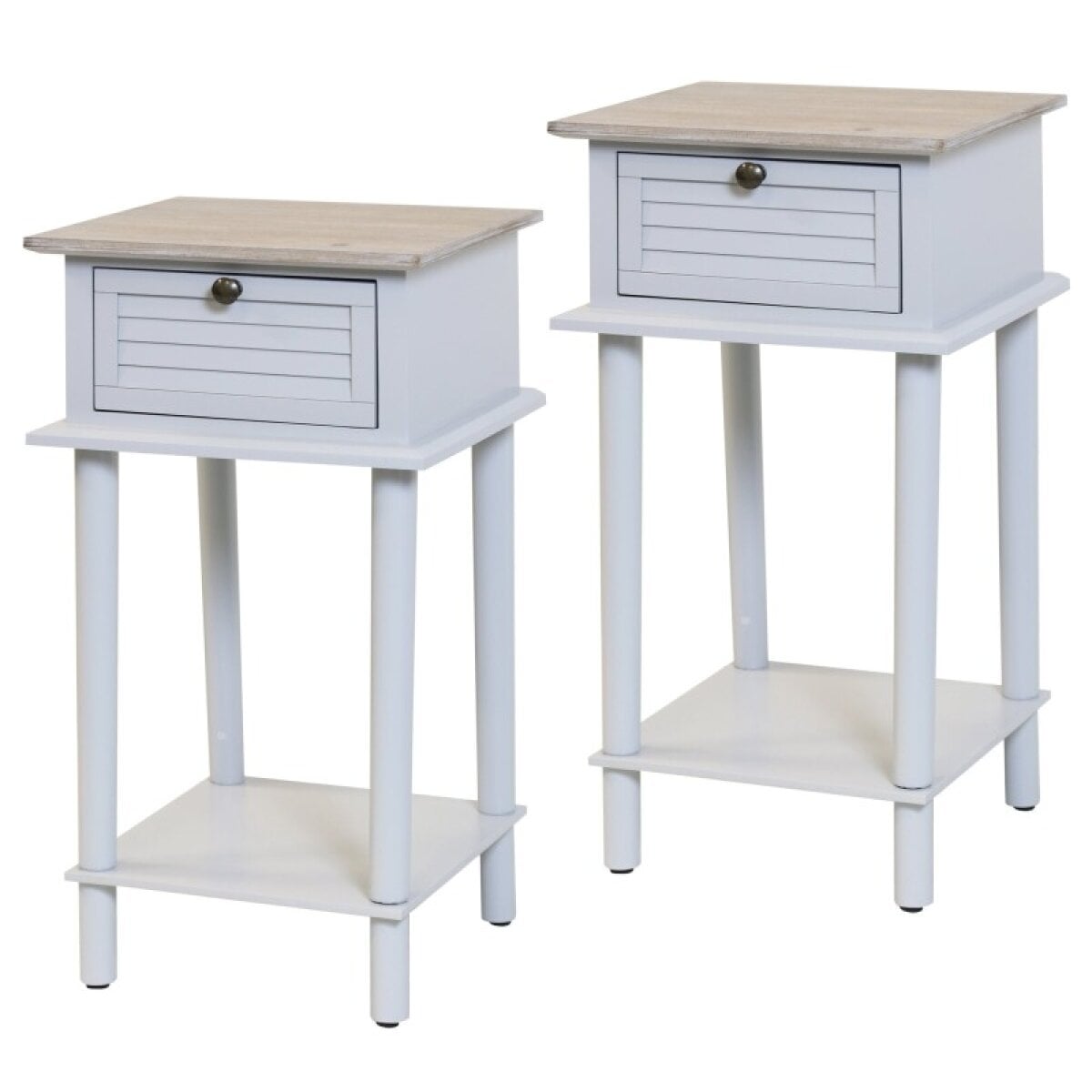 88d442d17490ddf053250dcc3c42ee1f Two Tone Gray Set Of 2 Wood Shutter Side Tables With One Drawer - Image 1