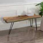Baron Coffee Table Rustic Solid Teak Wood Table Top With Iron Paper Clip Legs - Image 3