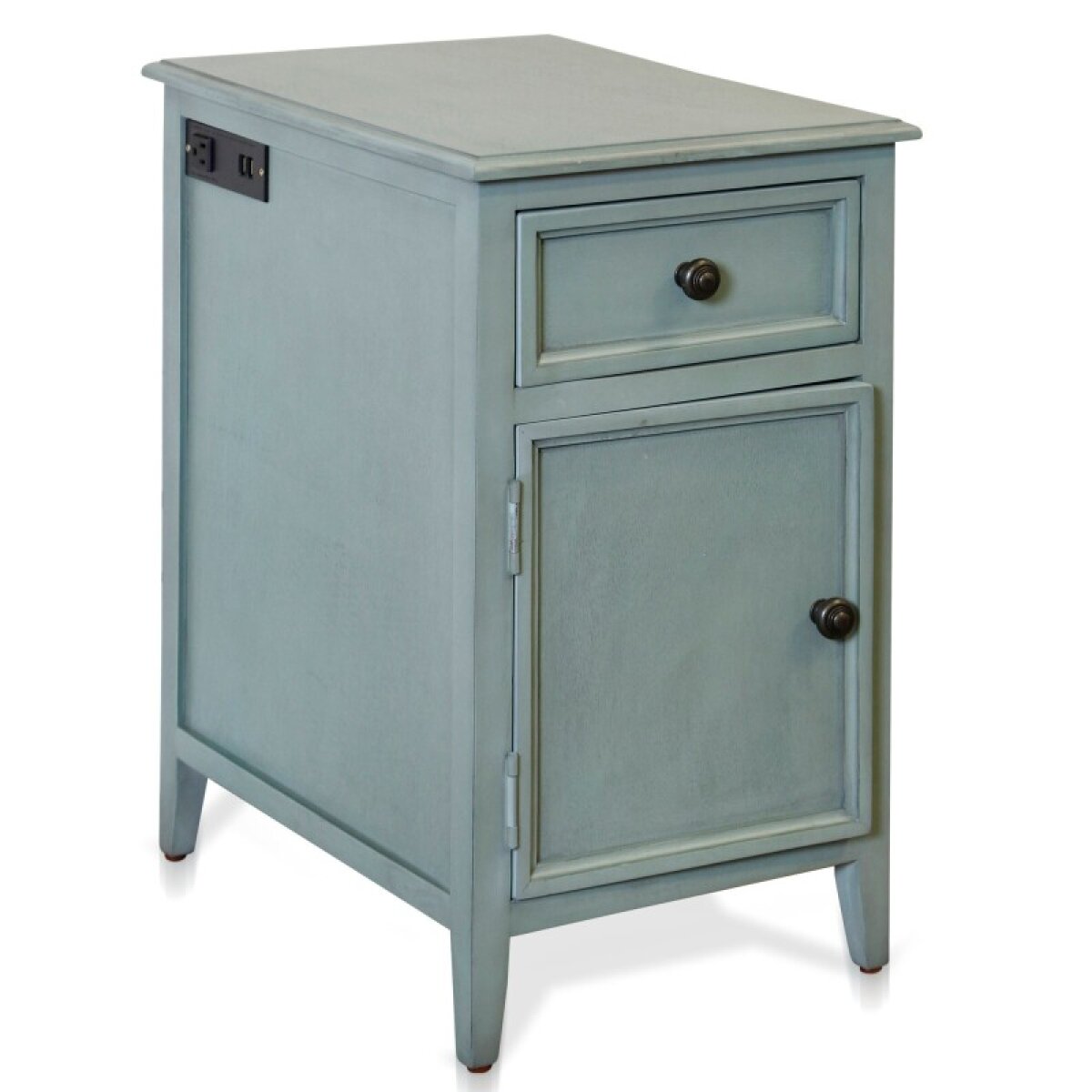 8a400f0be98739d43c47b7bc254f322b Aged Seafoam Side Table With Drawer And Cabinet - Image 1