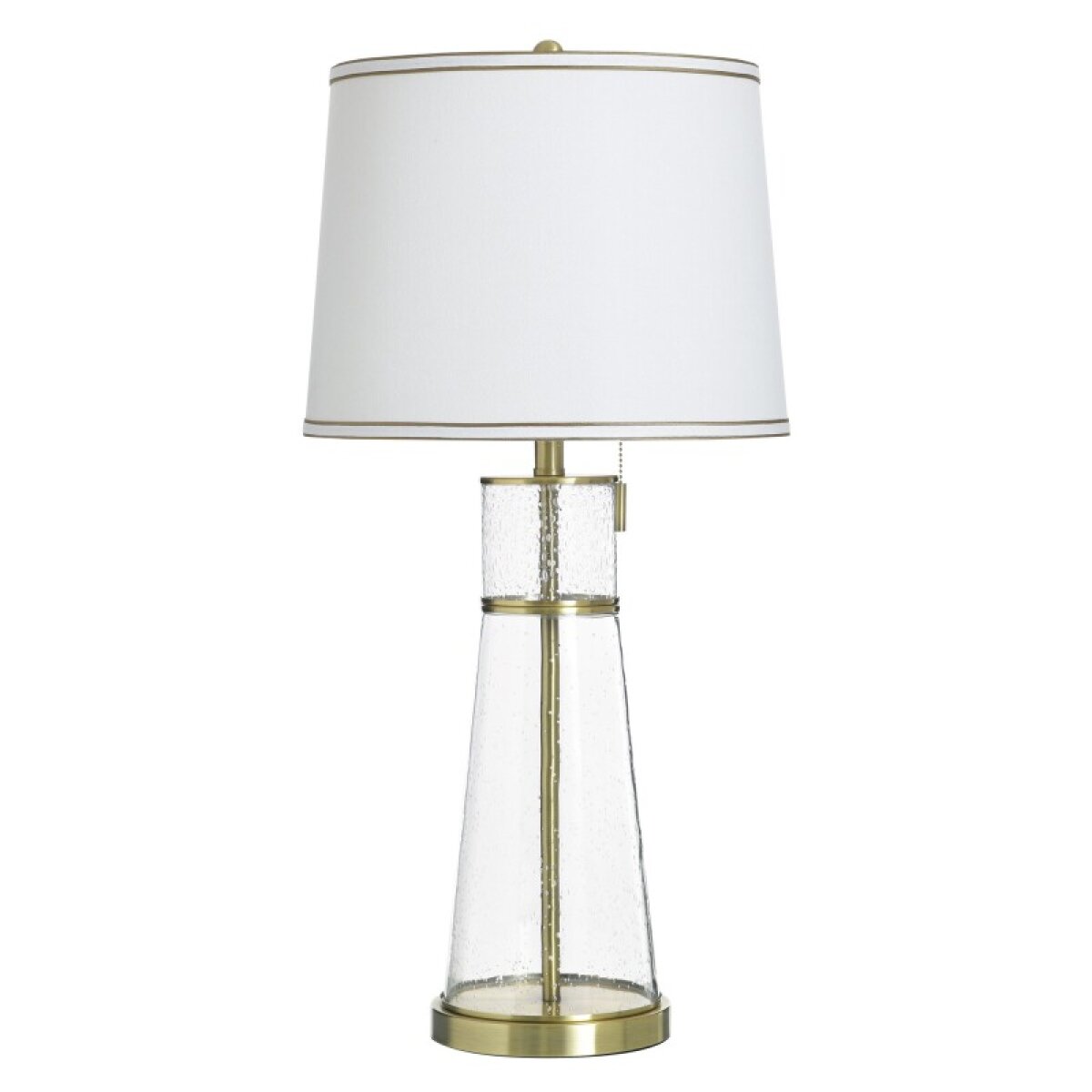 8aa7edab99043526b10956d73202ad12 Clear Seeded & Antique Brass Glass Table Lamp - Image 1