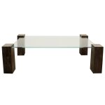 Kobe Coffee Table- Rectangle | Vintage Iron Finish On Wood Legs With Floating Glass - Image 3