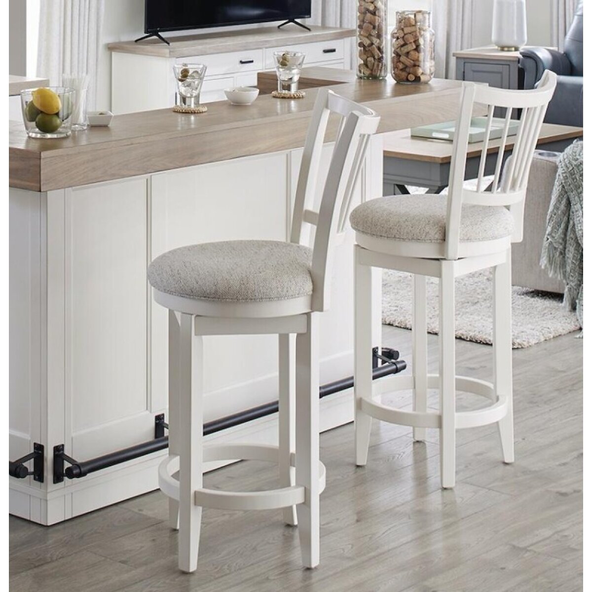 8b8174bed2a7e5095ba912b71301c905 Americana Modern Dining Swivel Barstool Spindle Back - Image 1