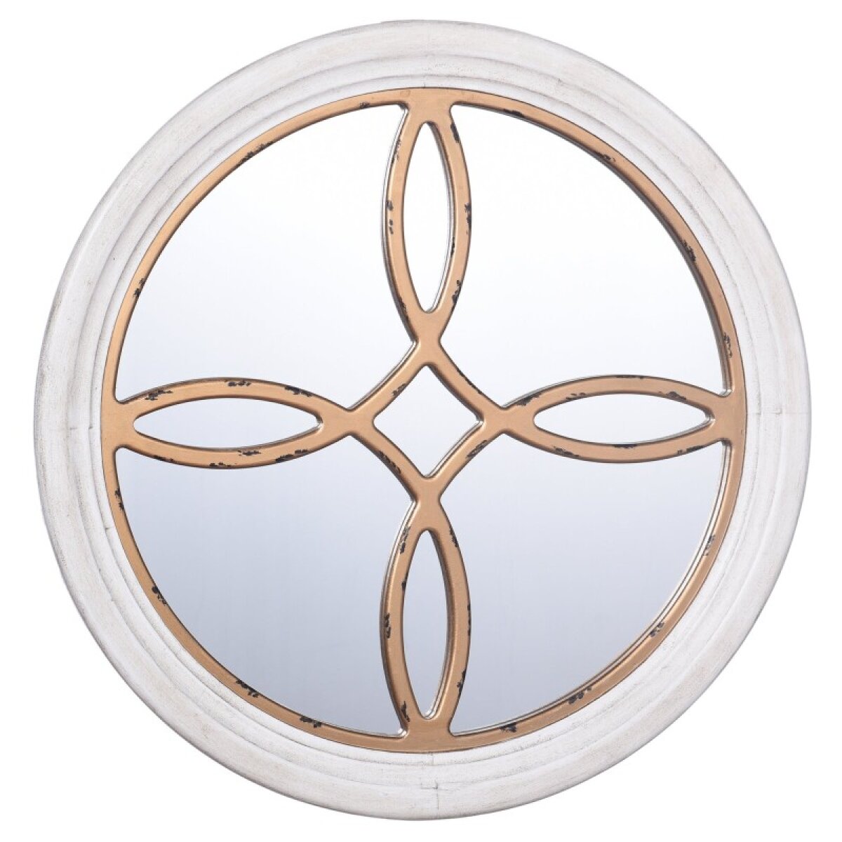 8c5a852da1e6e1087e7ac282da09d63c Distressed Gold & White Round Wooden Traditional Wall Mirror - Image 1
