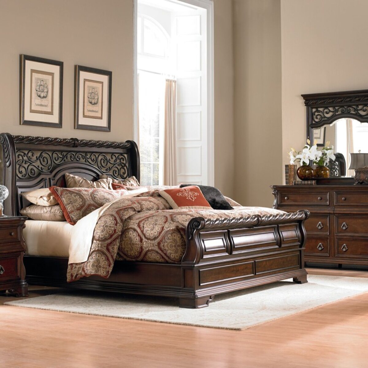 8e37af029abc6019c3727bb6cdb37292 King California Sleigh Bed, Dresser & Mirror, Chest - Image 1