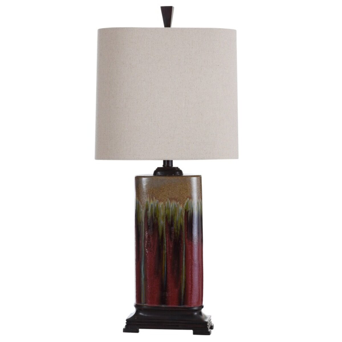 8e91ff62099292db8e15b456a7e3d4e7 Classic Drip Glaze Ceramic Table Lamp Tandori Spice & Arabick Finish Footed Base Woven Textile Shade - Image 1