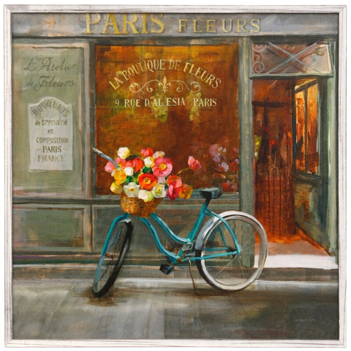 8f08e2b386af3af1c7939d6bb46d7832 French Flowershop Textured Framed Print - Image 1