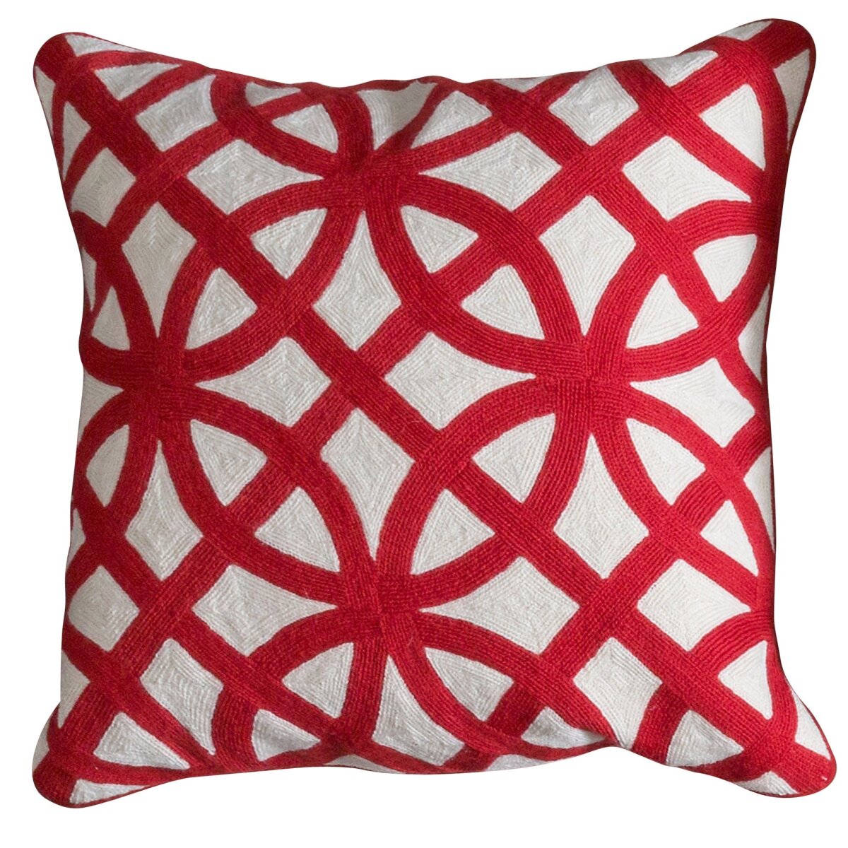 90d5e2ed5e1f3b508e5e3f8987bf7e3d Bedford Pillow- Red | Hand Embroidered Wool On Cotton | Down Feather Insert - Image 1