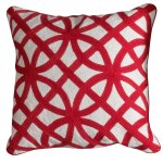 Bedford Pillow- Red | Hand Embroidered Wool On Cotton | Down Feather Insert