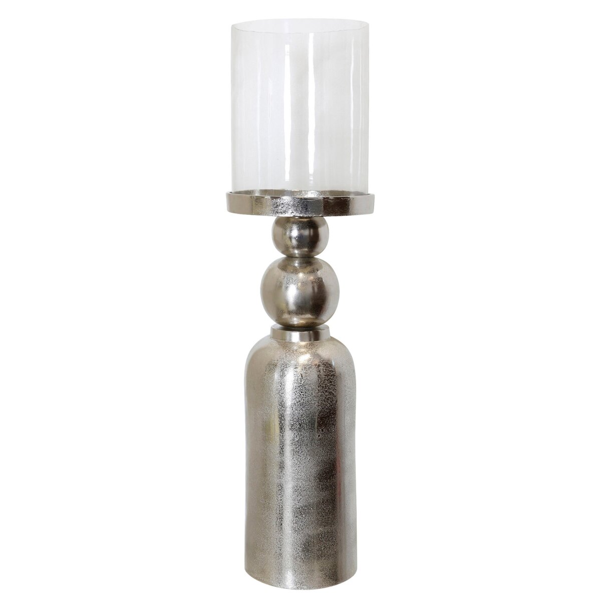 9182255ff74aafa33c81e2f88fc8d2c4 Binx Candle Stand- Large | Nickle Plated Metal Base With Clear Glass - Image 1