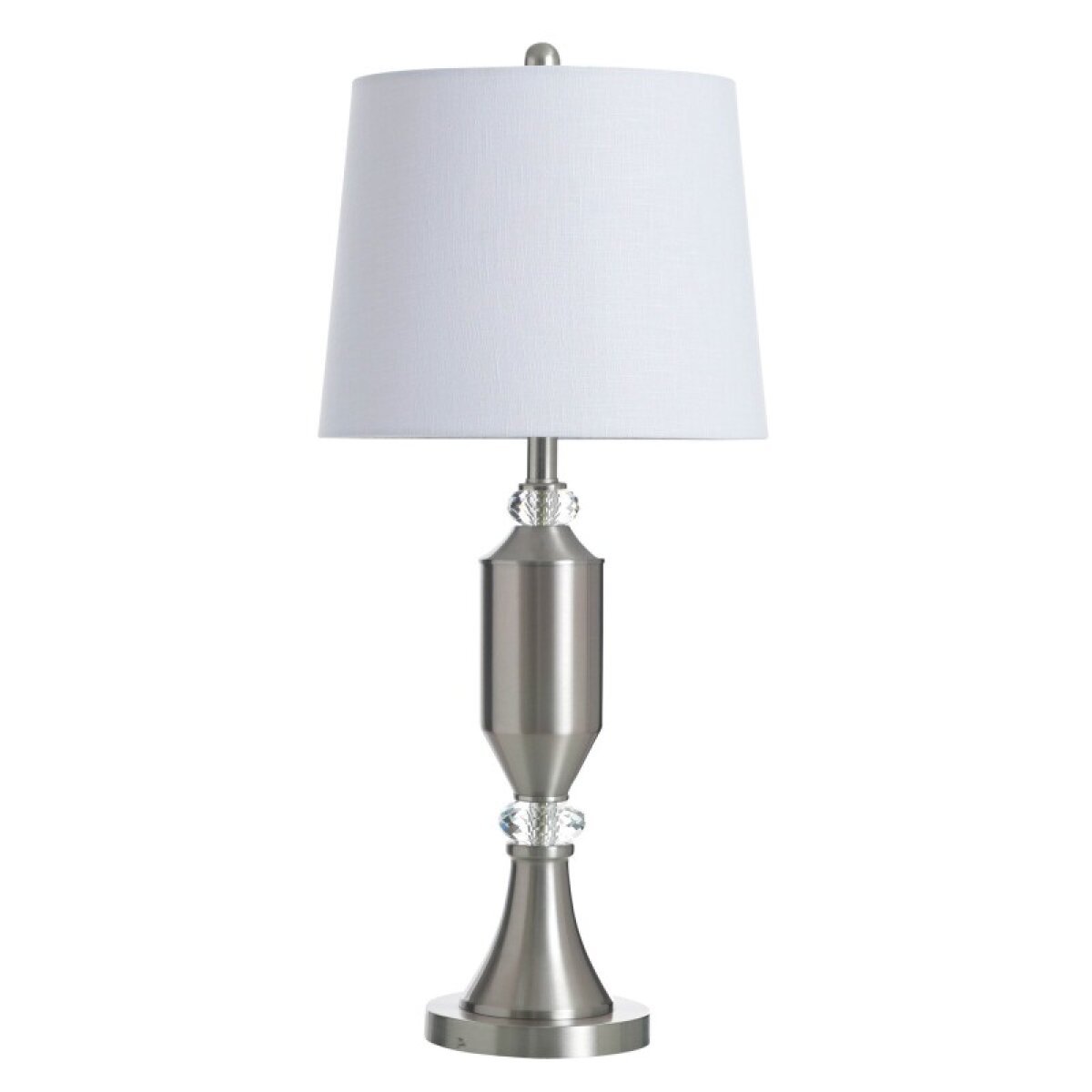 9261960c0498bee256517410566ccd18 Brushed Steel Metal & Clear Crystal Glass Table Lamp 100 Watts - Image 1