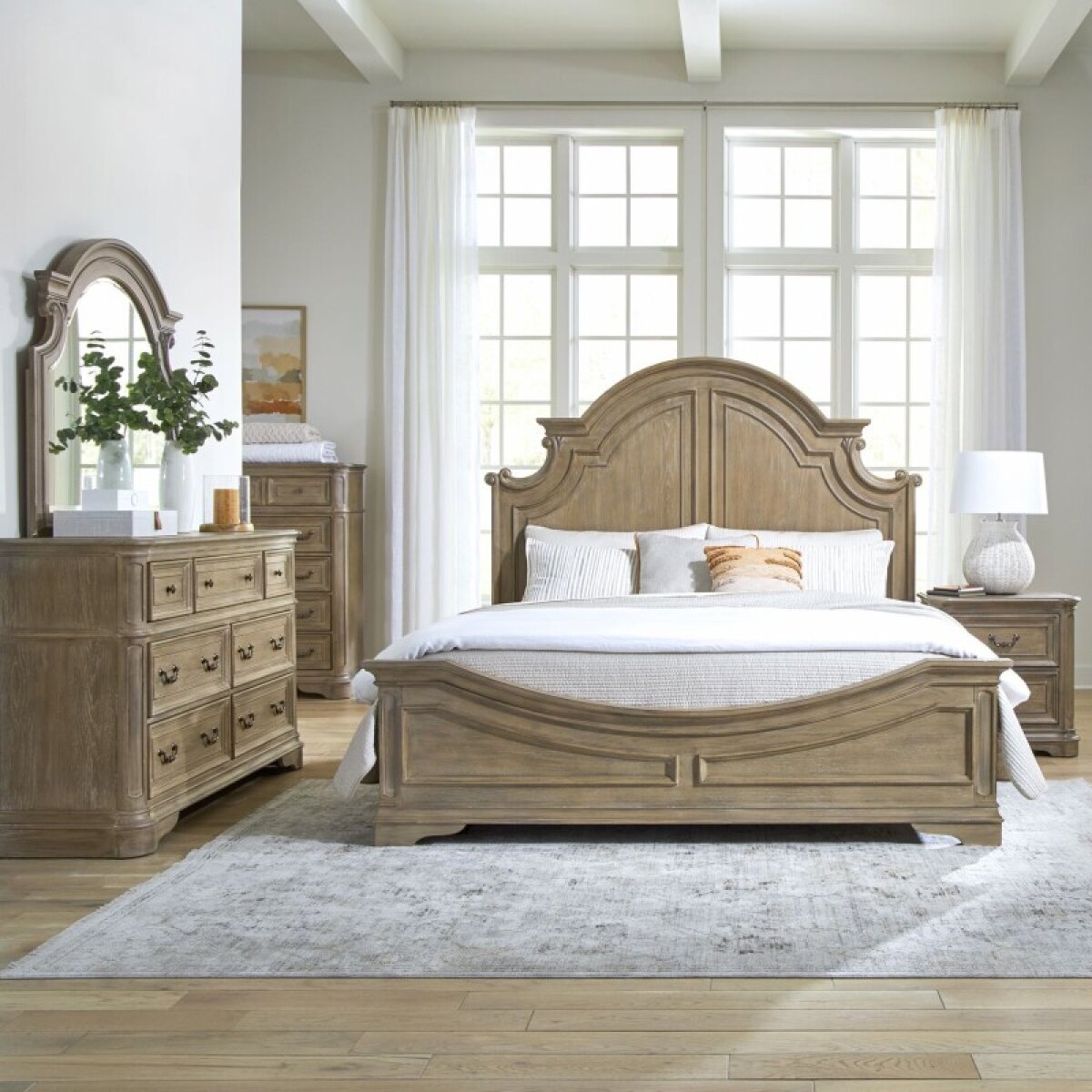 92f35bb80265db4a90c425543bb1a996 Magnolia Manor King Panel Bed, Dresser & Mirror, Chest, Night Stand - Image 1