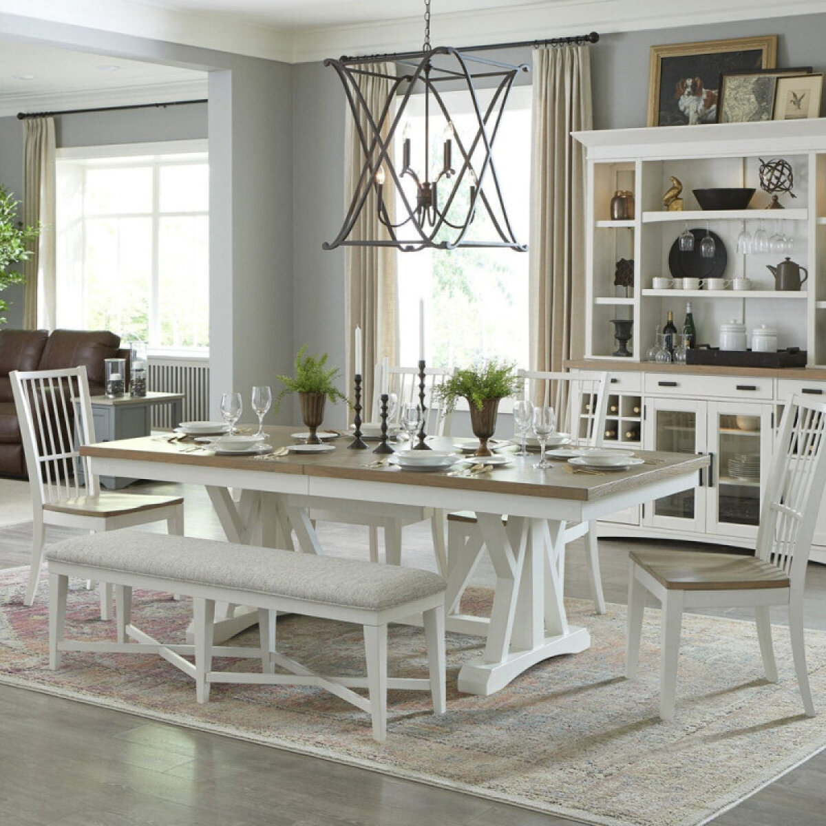 93670679da56a78a9872db46fd5c7975 Americana Modern Dining Trestle Dining Table 88-112" X 42" (24" Butterfly Leaf) - Image 1